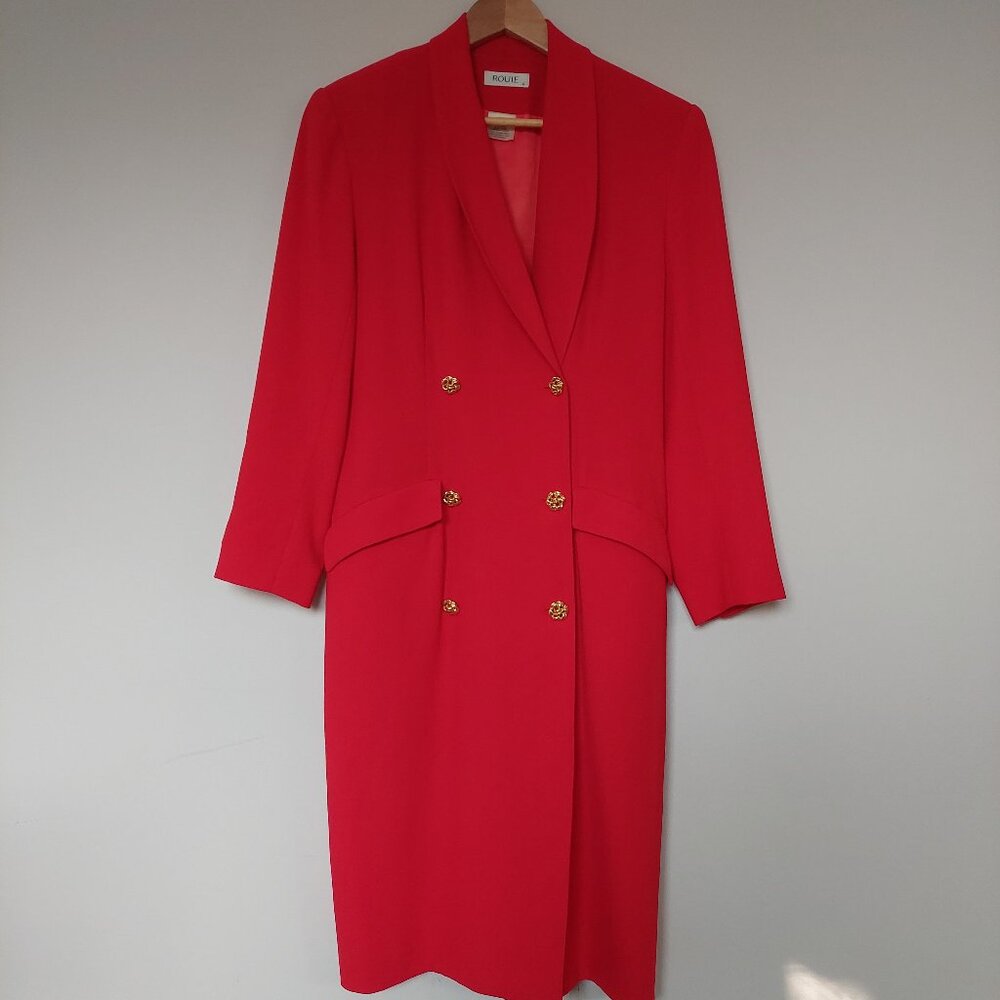 ROUIE Vintage Red Double-Breasted Blazer/Coat Dress with Gold Buttons, Size 6